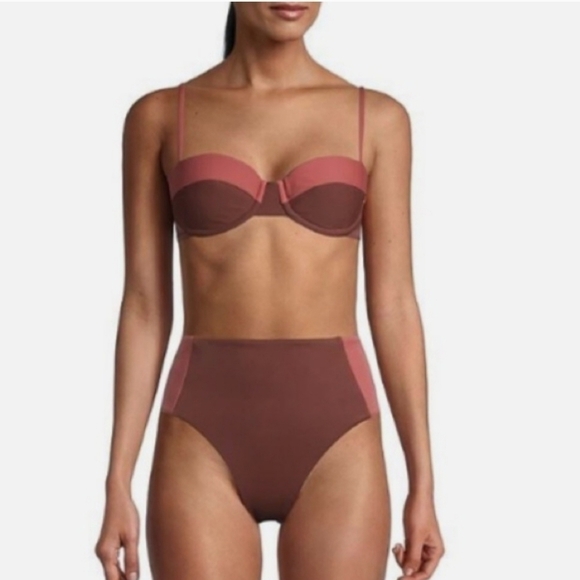New Veronica Beard Dyer Underwire Colorblock Rose/Brown Bikini Top NWT Small - Picture 3 of 10